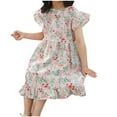 thumbnail image 1 of QTOCIO Toddler Girls Dresses, Baby Girl Clothes, Fashion Girls' Summer New Short Sleeve Ruffled Pockets Round-Neck Printed Dress, Green B, 4 Years, 1 of 3
