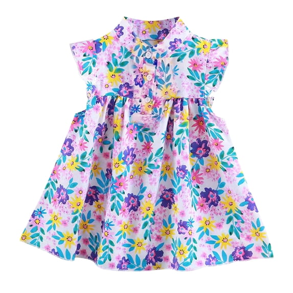 QTOCIO Toddler Girls Dresses, Baby Girl Summer Clothes, Girl's Casual Cute Floral Dress with Flying Sleeves Princess Dress for Girls, Purple, 12 Years