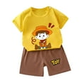 thumbnail image 1 of QTOCIO Toddler Girls Outfits, Kids Girl Clothes, Fashion Girls' Casual Short Sleeve Round Neck Collar Botton Printed Short Pants Sets, Yellow A, 1 Years, 1 of 3