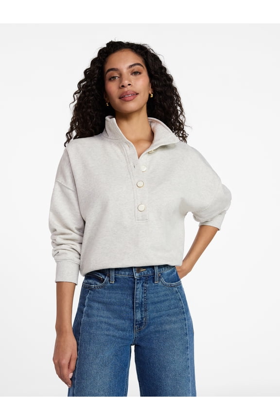 Women's Quarter Button Fleece Top with Long Sleeves, Size XS-4X
