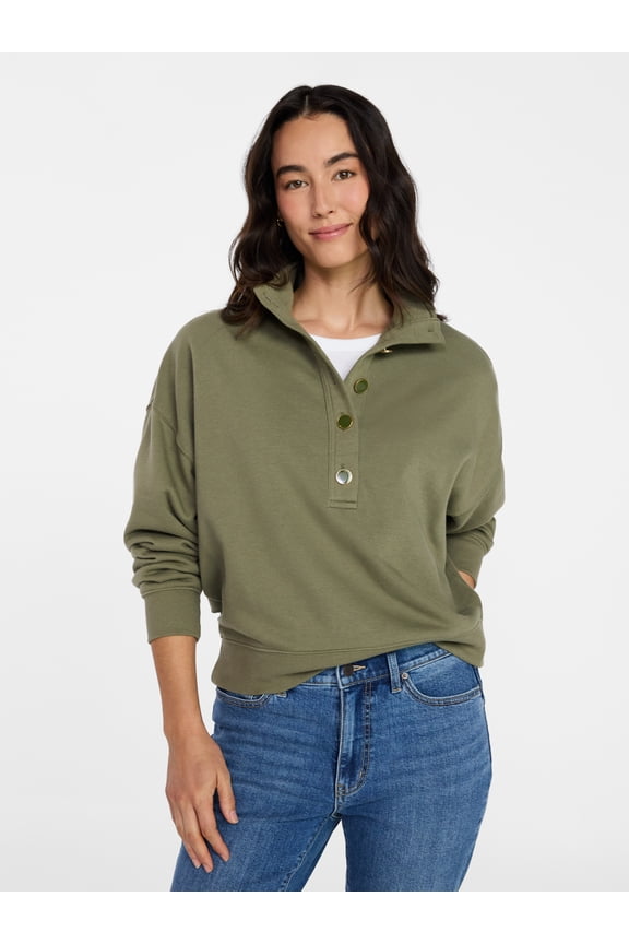 Women's Quarter Button Fleece Top with Long Sleeves, Size XS-4X