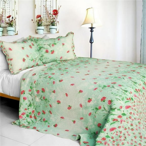 QTS-SJ656-23 Gakuen Alice - 3 Pieces Cotton Contained Vermicelli-Quilted Patchwork Quilt Set Full & Queen Size - Green