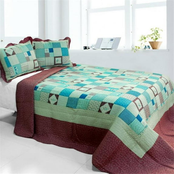 QTS-SJIN9307-23 Multicolor Lattice - Cotton 3 Pieces Vermicelli-Quilted Printed Quilt Set  Full & Queen Size - Multicolor