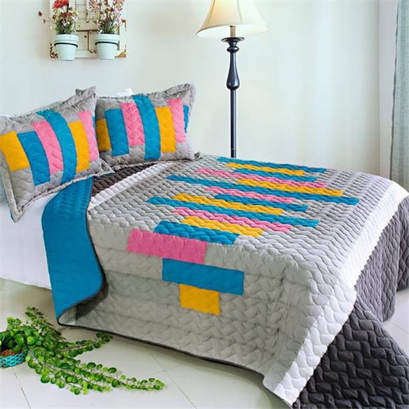 QTS01028-23 Creative Life 3 Piece Full/Queen Vermicelli Patchwork Quilt Set