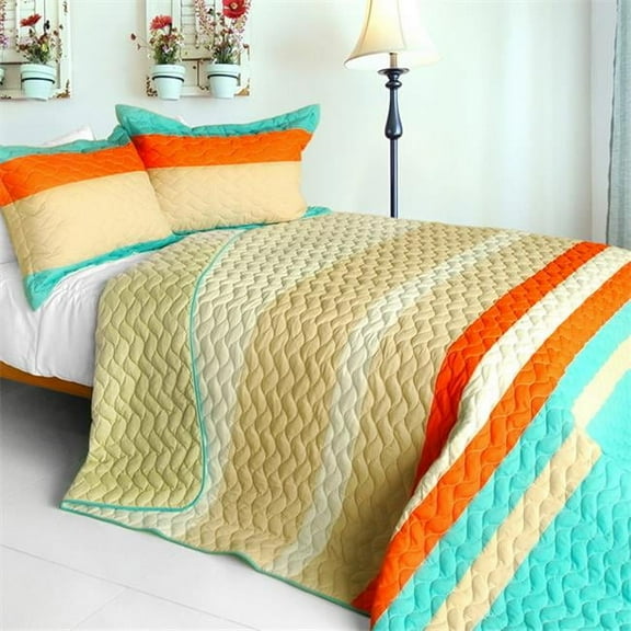 QTS01105-23 Full House - 3 Pieces Patchwork Quilt Set  Full & Queen Size - Blue