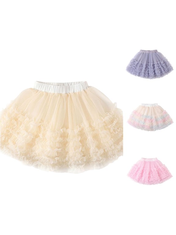 Ballet Skirt Girls Party Dress Tiered Gradient Color Flared A Line Tutu Toddler Kids Play Celebration Fashion Skirts for Girl Beige 2-3 Years
