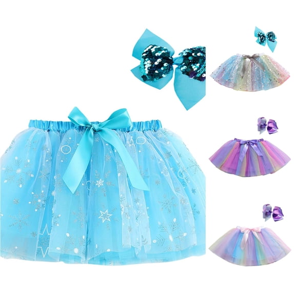 QTSHPN Ballet Skirt Kids Girls Party Dance Sequin Tutu Hairclip Set Fashion Girls Skirt Sky Blue 5-8 Years
