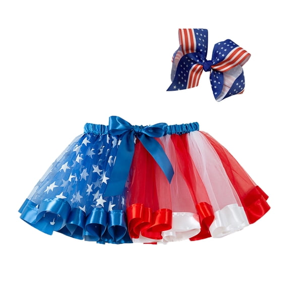 QTSHPN Ballet Skirt Kids Hairpin Girls 4th for July Dance Tutu Bow Fashion Skirts for Girl Red 9-11 Years