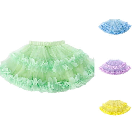 QTSHPN Ballet Skirt Net Short Double Layered Petal Little Puffy Half Length 2 10 Years Fashion Girls Skirts Green 4-5 Years