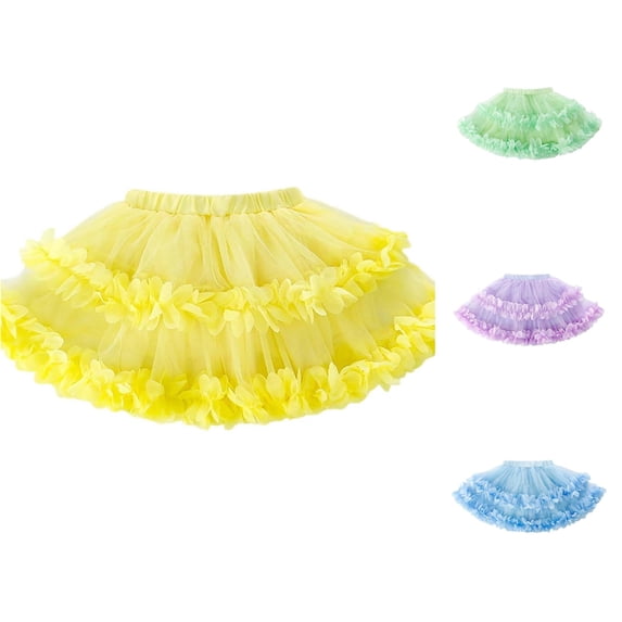 QTSHPN Ballet Skirt Net Short Double Layered Petal Little Puffy Half Length 2 10 Years Fashion Girls Skirts Yellow 2-3 Years