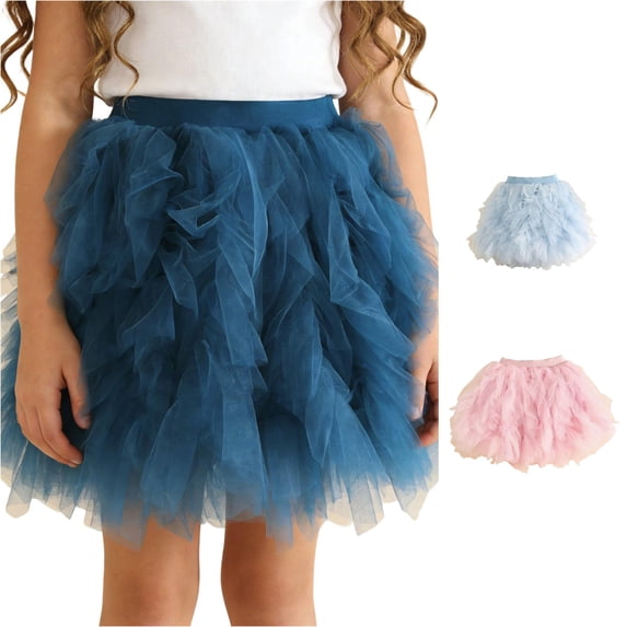 QTSHPN Ballet Skirt Tiered Ruffle Dress Girls Cute Short Party Tutu Casual Versatile Outfit Fashion Girls Skirt Blue 4-5 Years