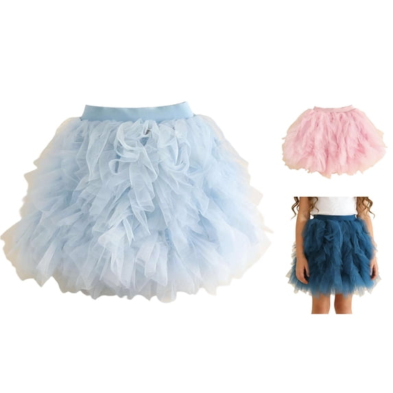 QTSHPN Ballet Skirt Tiered Ruffle Dress Girls Cute Short Party Tutu Casual Versatile Outfit Fashion Girls Skirt Light Blue 3-4 Years