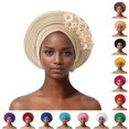 thumbnail image 1 of QTSHPN Beret Hats for Women Auto African Head Tie Aso Oke Headwrap Hat Turban Wedding Party Handmade Elegant Hair Wear Cap Women Hats Beige One Size, 1 of 3