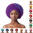 thumbnail image 1 of QTSHPN Beret Hats for Women Auto African Head Tie Aso Oke Headwrap Hat Turban Wedding Party Handmade Elegant Hair Wear Cap Women Hats Purple One Size, 1 of 3
