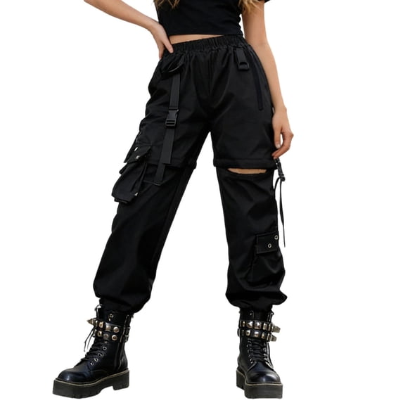 QTSHPN Cargo Pants for Women Detachable Long Convertible Jogger Pants with Pockets Lightweight Casual Streetwear Trousers Summer Fashion Women's Pants Black L