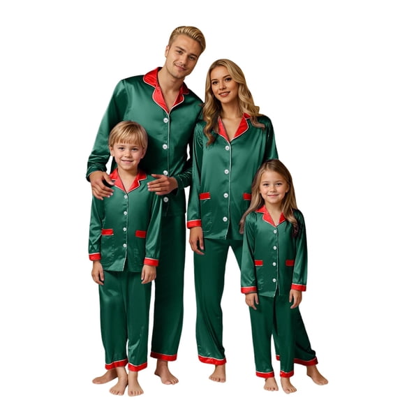 QTSHPN Christmas Family Pajamas Matching Long Sleeve Silk Like Holiday Festive Outfit Cozy Home Loungewear for Parents and Kids Pajamas