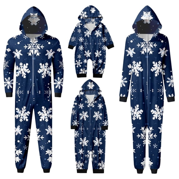 QTSHPN Christmas Family Pajamas Matching Set Cute Christmas Print Hooded Loungewear Warm Comfortable Pajamas