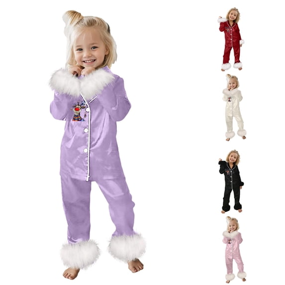 QTSHPN Christmas Pajamas Cute Print Casual Comfort Pajamas Set Long Sleeve Shirt Trousers Two Sets for Children Kids Pajamas