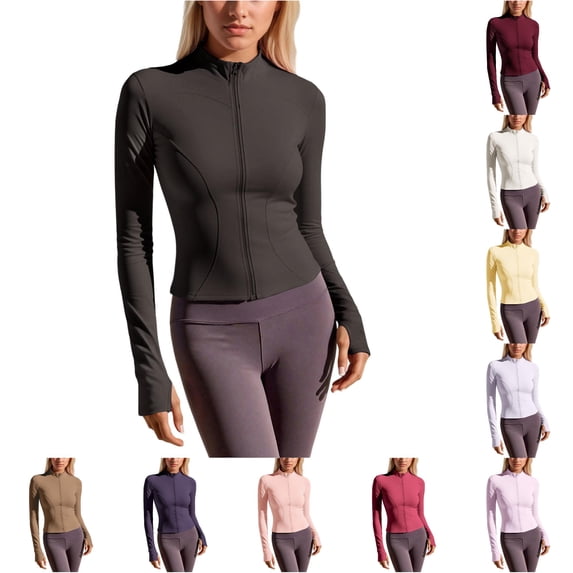 QTSHPN Fall Jackets For Women Stretchy Breathable Zip up Hoodie Slim Fit Long Sleeve Athletic Running Yoga Outerwear Women Jacket Coffee XXL