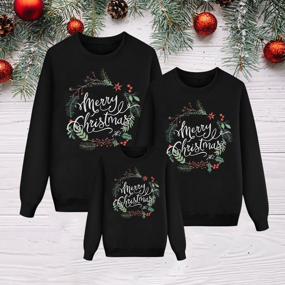 QTSHPN Family Christmas Matching Sets Long Sleeve Casual Crewneck Sweatshirts Holiday Themed Outfits Cozy Apparel Sweatshirt