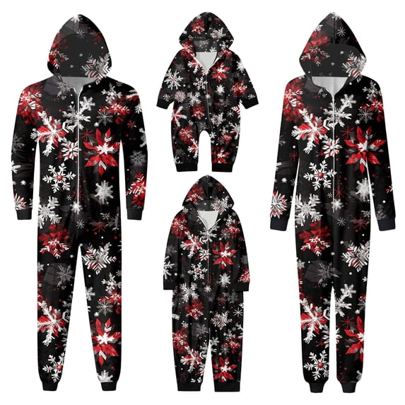 QTSHPN Family Christmas Pajamas Christmas Print Hooded Loungewear Cozy Soft Warm Pajamas