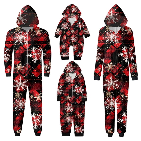 QTSHPN Family Christmas Pajamas Christmas Print Hooded Loungewear Sleepwear Set Pajamas