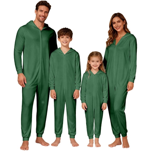 QTSHPN Family Christmas Pajamas Matching Hooded Zip Front Dad and Kids Cozy Holiday Loungewear mens pajamas