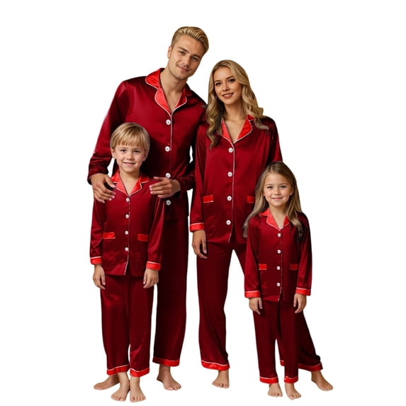 QTSHPN Family Christmas Pajamas Matching Silk Like Long Sleeve Parents and Kids Cozy Holiday Outfit Dad Style Included mens pajamas