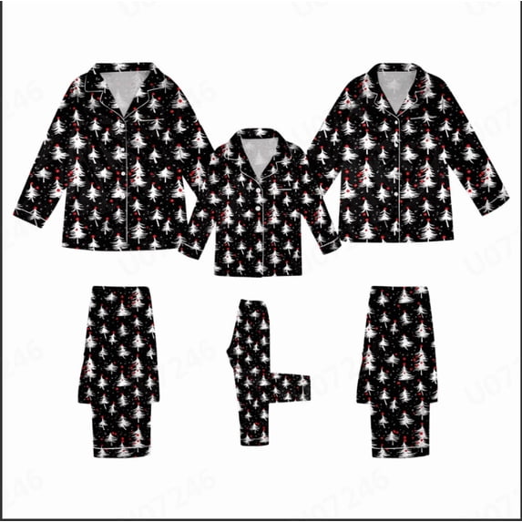 QTSHPN Family Christmas Pajamas Printed Imitation Silk Long Sleeve Home Parent Child Mom Style Matching Set Womens Pajamas Set