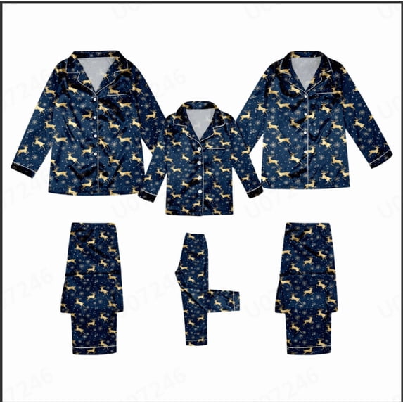 QTSHPN Family Christmas Pajamas Printed Imitation Silk Long Sleeve Home Parent Child Outfit Dad Style pajamas men