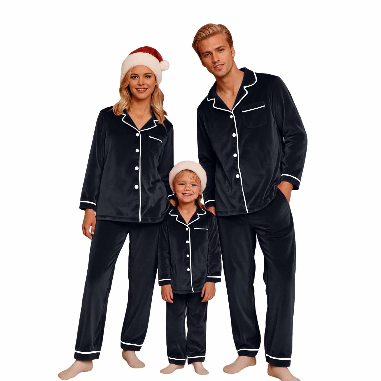 QTSHPN Family Christmas Pajamas Two Piece Long Sleeve Lapel Top and ...