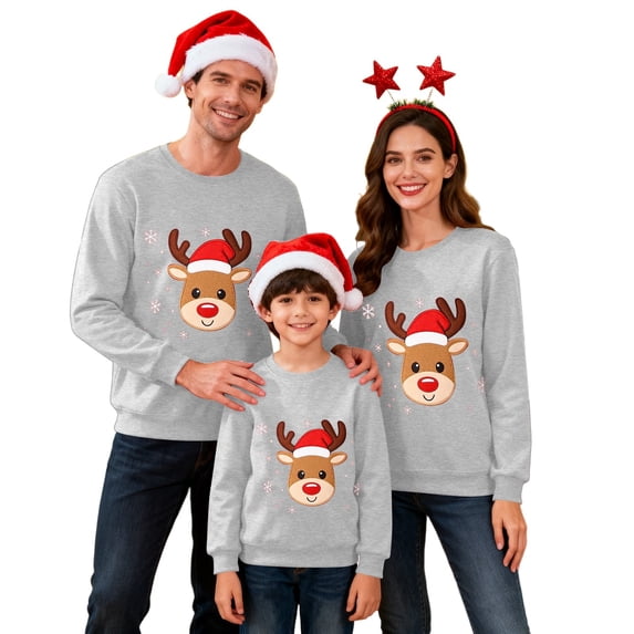 QTSHPN Family Matching Christmas Outfits Crewneck Sweatshirts Holiday Themed Cozy Casual Wear Festive Couple Apparel Crewneck Sweatshirt