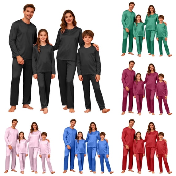 QTSHPN Family Matching Christmas Pajamas Set Satin Silk O Neck Button Pants Two Piece Long Sleeve Nightwear Pajamas Women Set