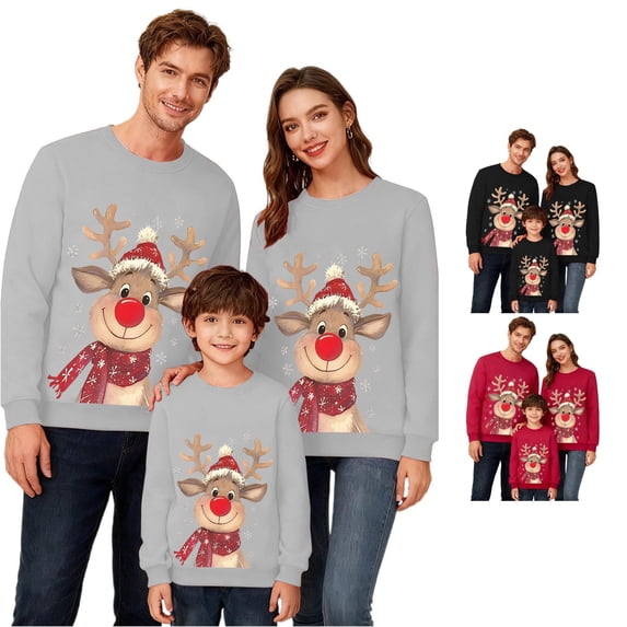 QTSHPN Family Matching Hoodie Holiday Print Sweatshirt Cozy Pullover Festive Outfit Christmas Sweatshirt