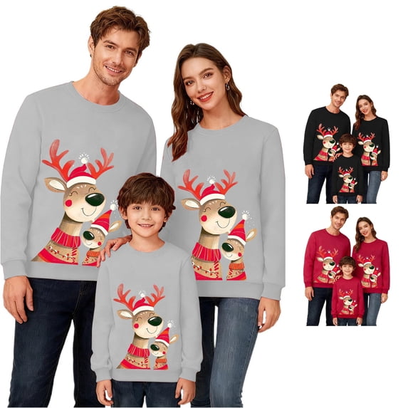 QTSHPN Family Matching Hoodie Holiday Sweatshirts Festive Print Outfit Cozy Sweatshirt