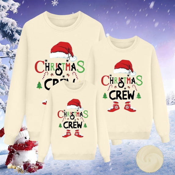 QTSHPN Family Matching Outfits Christmas Print Long Sleeve Lightweight Pullover Casual Wear Holiday Sweatshirt