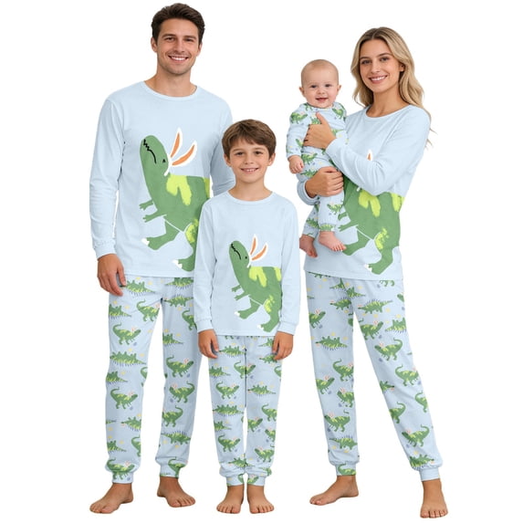 QTSHPN Family Matching Outfits Easter Cute Bunny Graphic Funny 2 Piece Long Sleeve Top with Long Pajama Pants Pajamas Sets