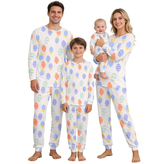 QTSHPN Family Matching Outfits Easter Holiday Cute Bunny Graphic Funny 2 Piece Long Sleeve Top with Pants Set Pajamas