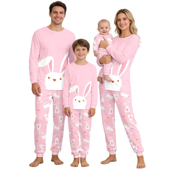 QTSHPN Family Matching Outfits Easter Holiday Cute Bunny Graphic Funny 2 Piece Long Sleeve Top with Pj Pants Warm Baby Boy Pajamas