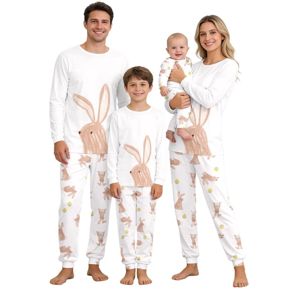 QTSHPN Family Matching Outfits Easter Holiday Cute Bunny Graphic Long Sleeve Top with Pajama Pants Two Piece Set Pajamas