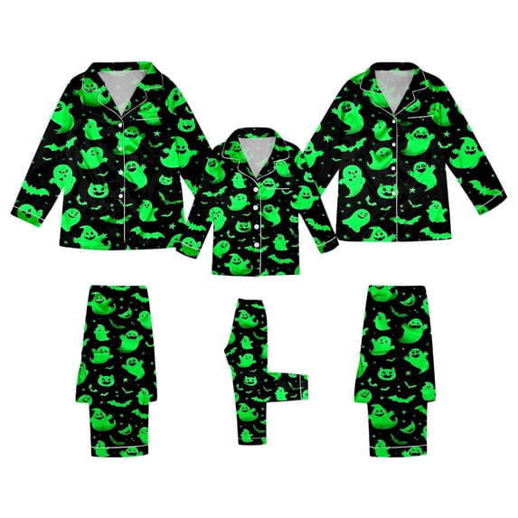 QTSHPN Family Matching Outfits Halloween Long Sleeve Silk Like Sleepwear Comfortable Loungewear Party Outfit for Parents and Kids Halloween Pajamas