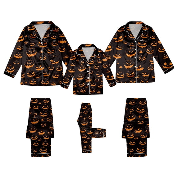 QTSHPN Family Matching Outfits Halloween Long Sleeve Silk Like Sleepwear Comfortable Loungewear Party Outfit for Parents and Kids Halloween Pajamas