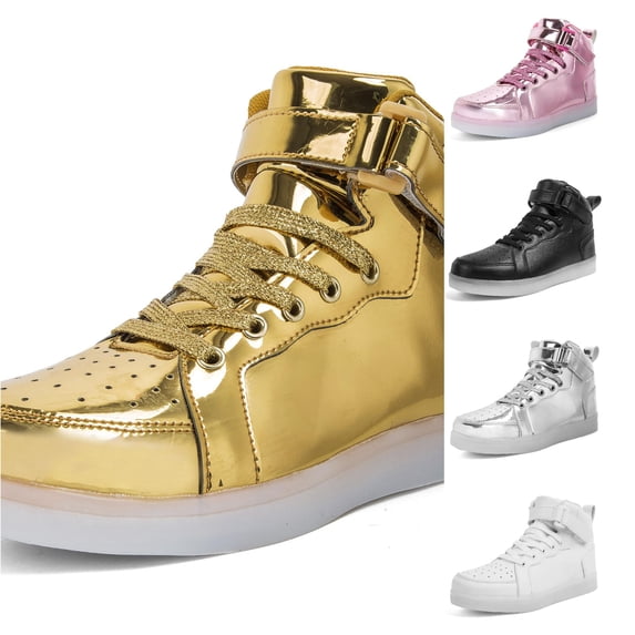 QTSHPN Girl Jogger Sneaker Carnival Unisex LED Light High Top Light Flashing Trainers USB Charging Children Kids Athletic Sneakers