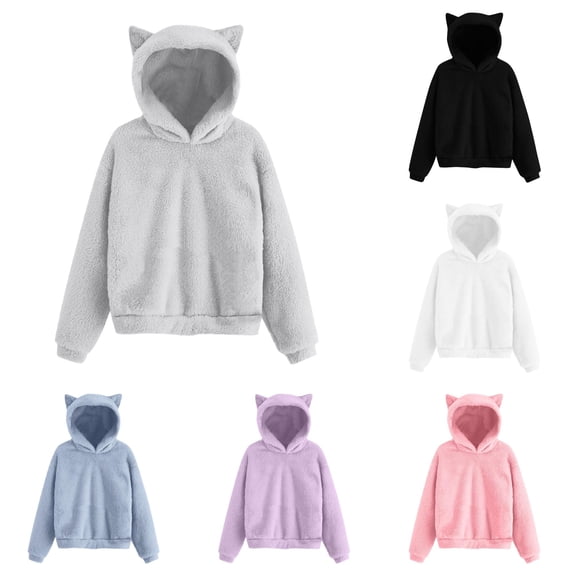 QTSHPN Girls Hoodie Cat Ears Fuzzy Warm Pullover Sweatshirt Fashion Casual Loose Sweater with Pockets Sweatshirt Kids