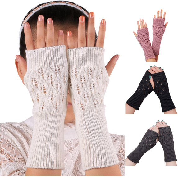 QTSHPN Gloves Women Mitten Knitted Arm Soft Fingerless Warm Girl Winter Keep Cozy Ladies Fashion White One Size