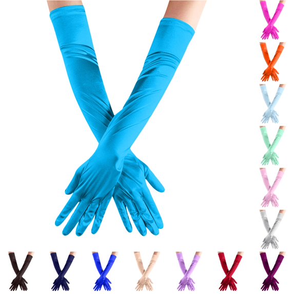 QTSHPN Gloves for Women Solid Color Satin Wedding Party Carnival Evening Formal Elegant Long Opera Fashion Blue One Size