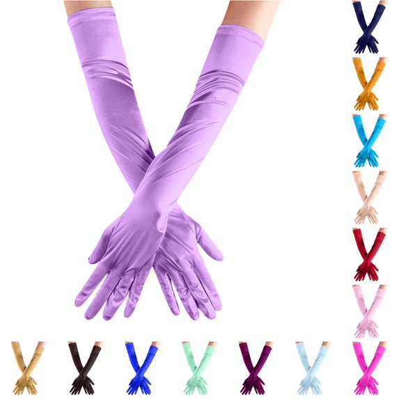 QTSHPN Gloves for Women Solid Color Satin Wedding Party Carnival Evening Formal Elegant Long Opera Fashion One Size