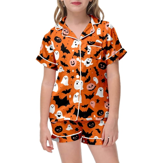 QTSHPN Halloween Kids Casual Round Neck Printed Tops and Pants Pajama Outfit for Toddler Kids Comfortable Everyday Wear Pajamas for Girls