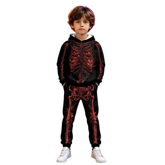 QTSHPN Halloween Kids Skeleton Hoodie Cozy Trick or Adventures Party Wear Sweatshirt Boys