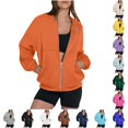 thumbnail image 1 of QTSHPN Hoodless Hoodie for Women Winter Long Sleeve Zip up Casual Solid Color Lined Zipper Collar Jacket with Pockets Sweatshirts Orange L, 1 of 6